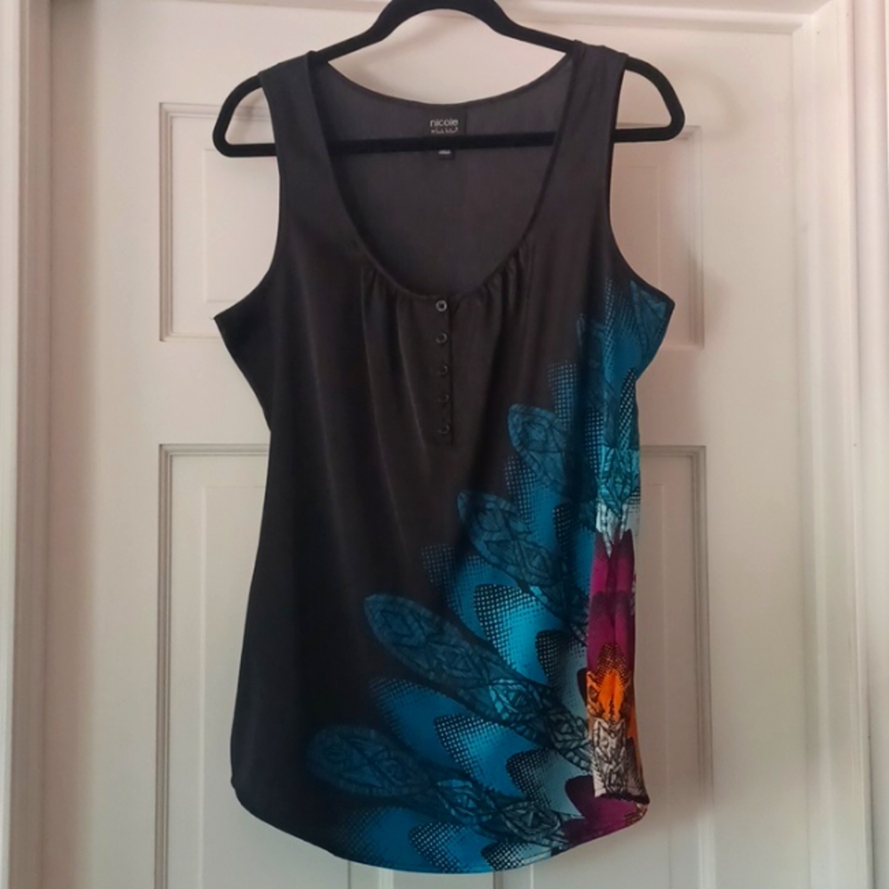 Black satiny Nicole Miller tank, size M